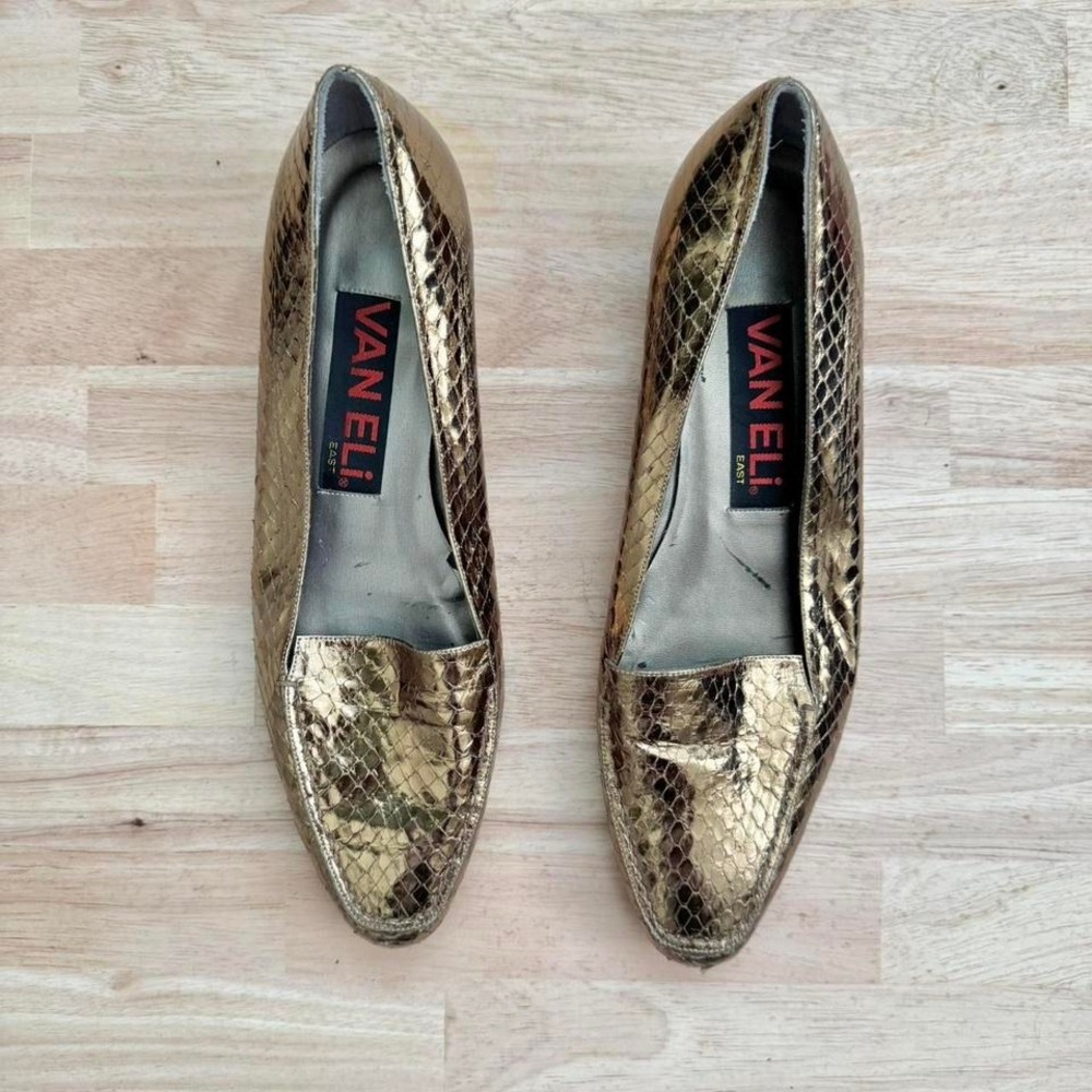 Vaneli Metallic Gold Snake-Embossed Loafers